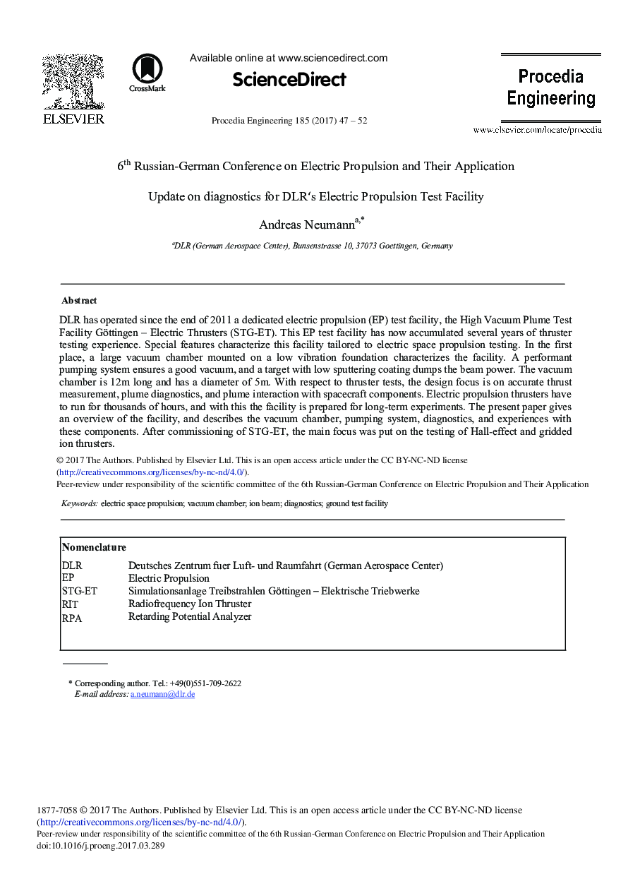 Update on Diagnostics for DLR's Electric Propulsion Test Facility