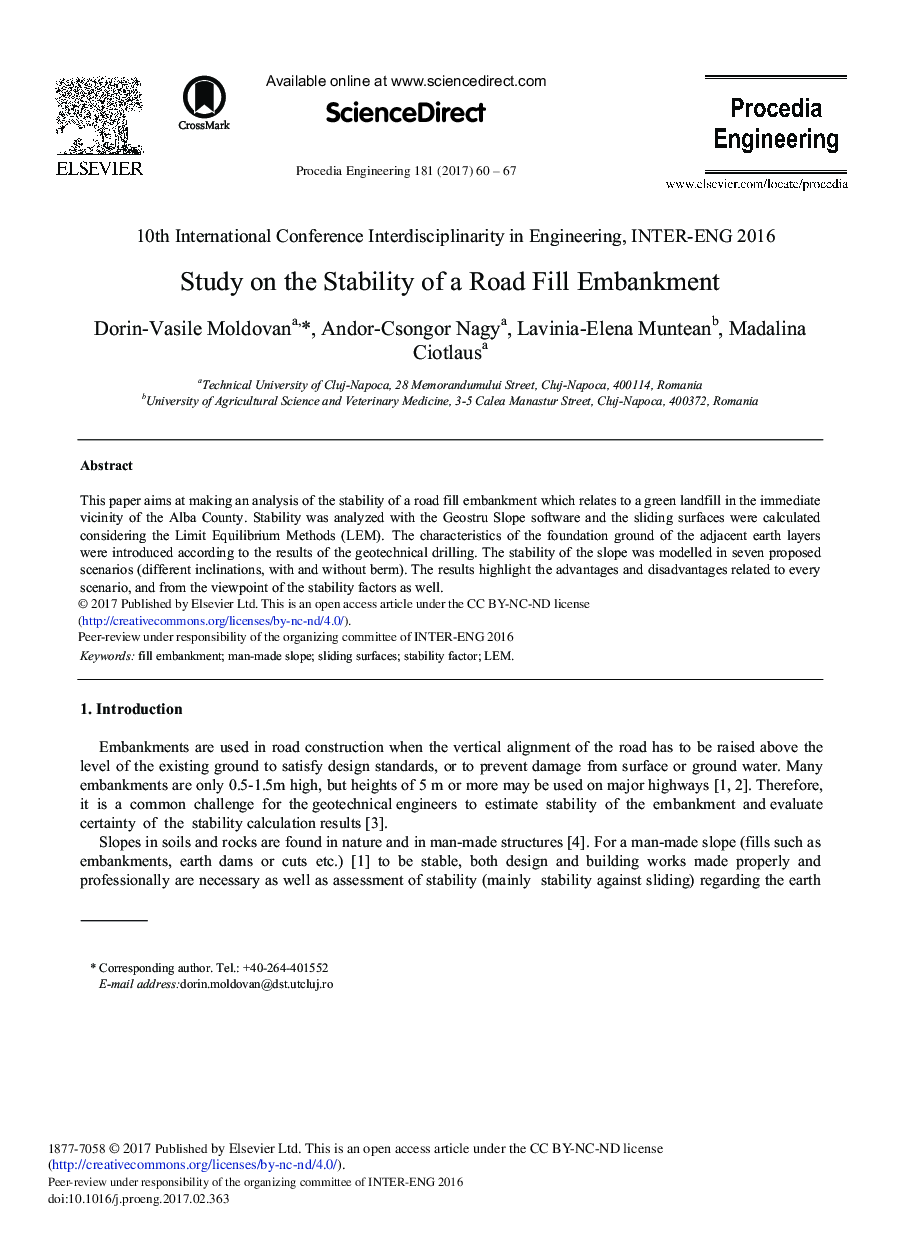 Study on the Stability of a Road Fill Embankment