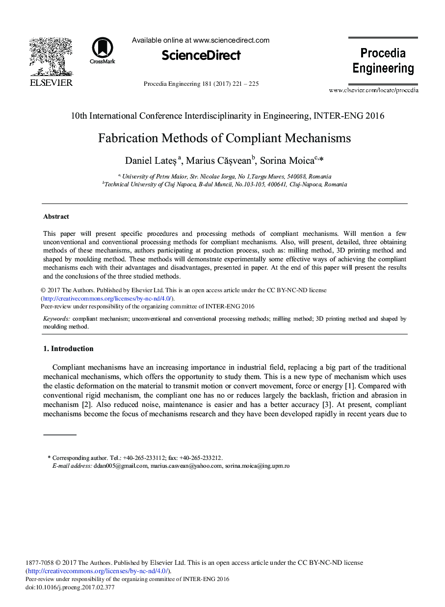 Fabrication Methods of Compliant Mechanisms