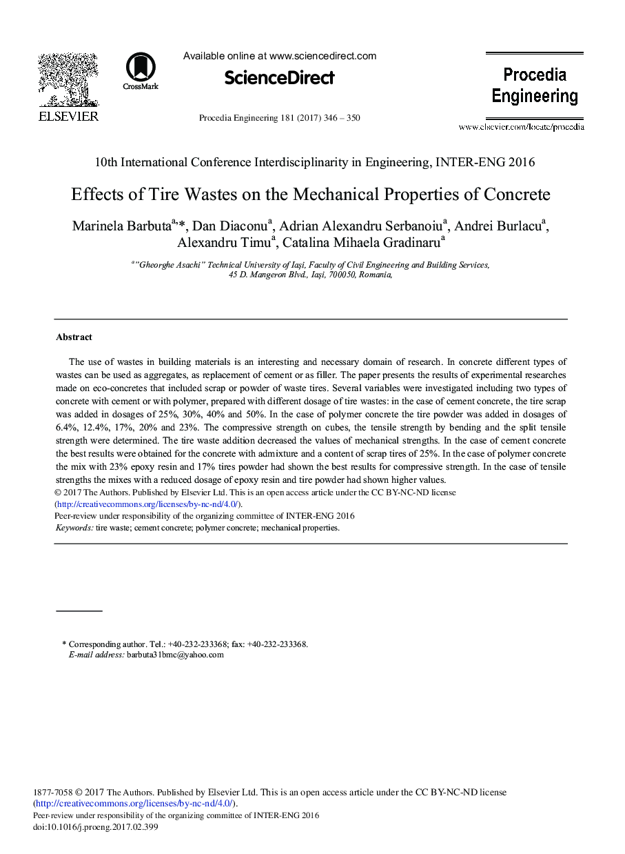 Effects of Tire Wastes on the Mechanical Properties of Concrete