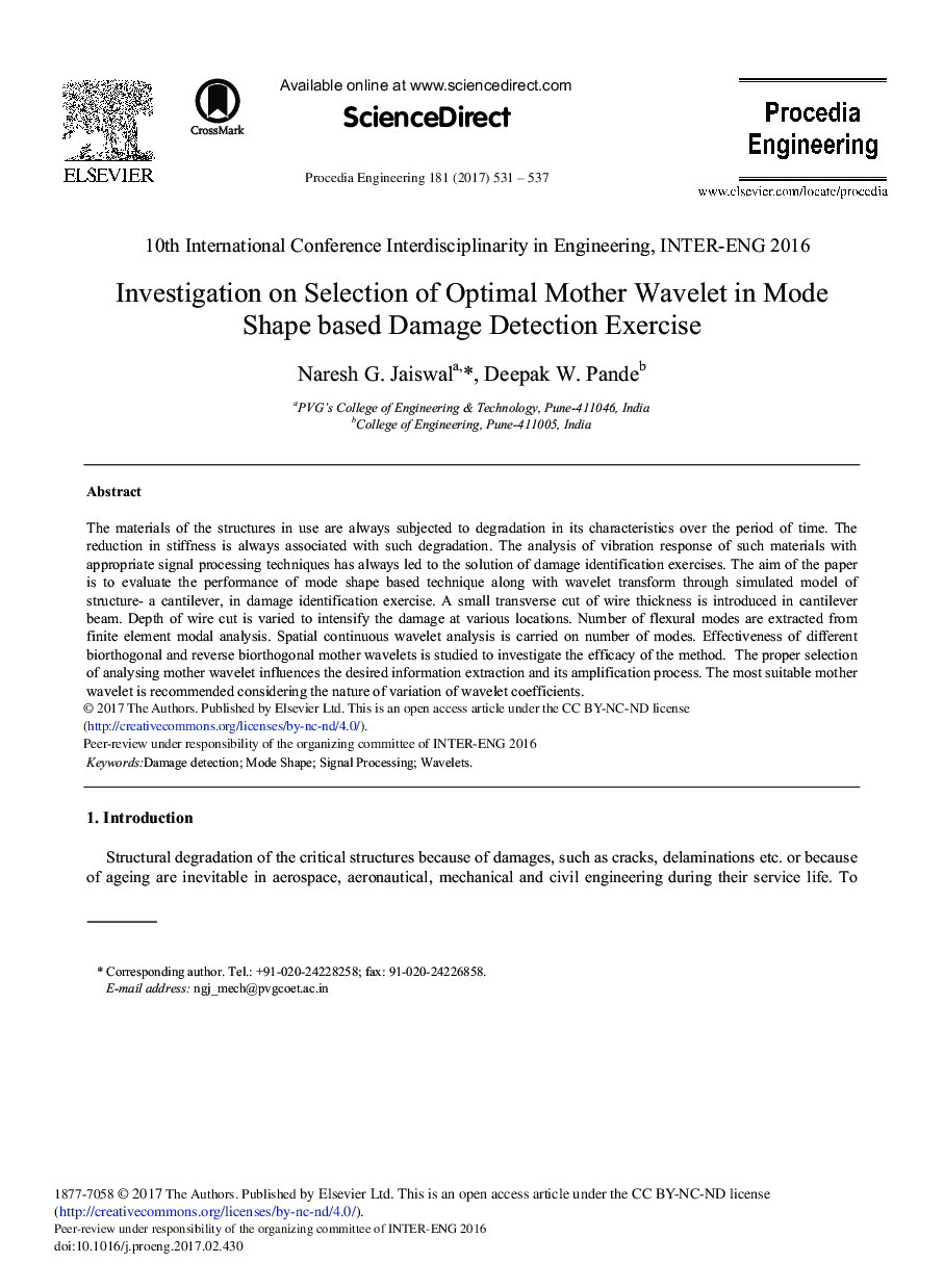 Investigation on Selection of Optimal Mother Wavelet in Mode Shape based Damage Detection Exercise