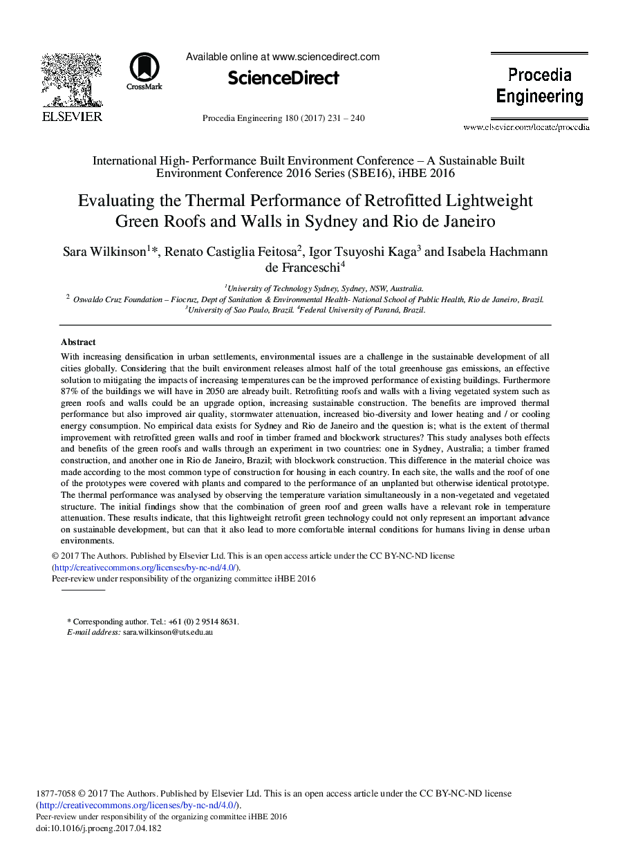 Evaluating the Thermal Performance of Retrofitted Lightweight Green Roofs and Walls in Sydney and Rio de Janeiro