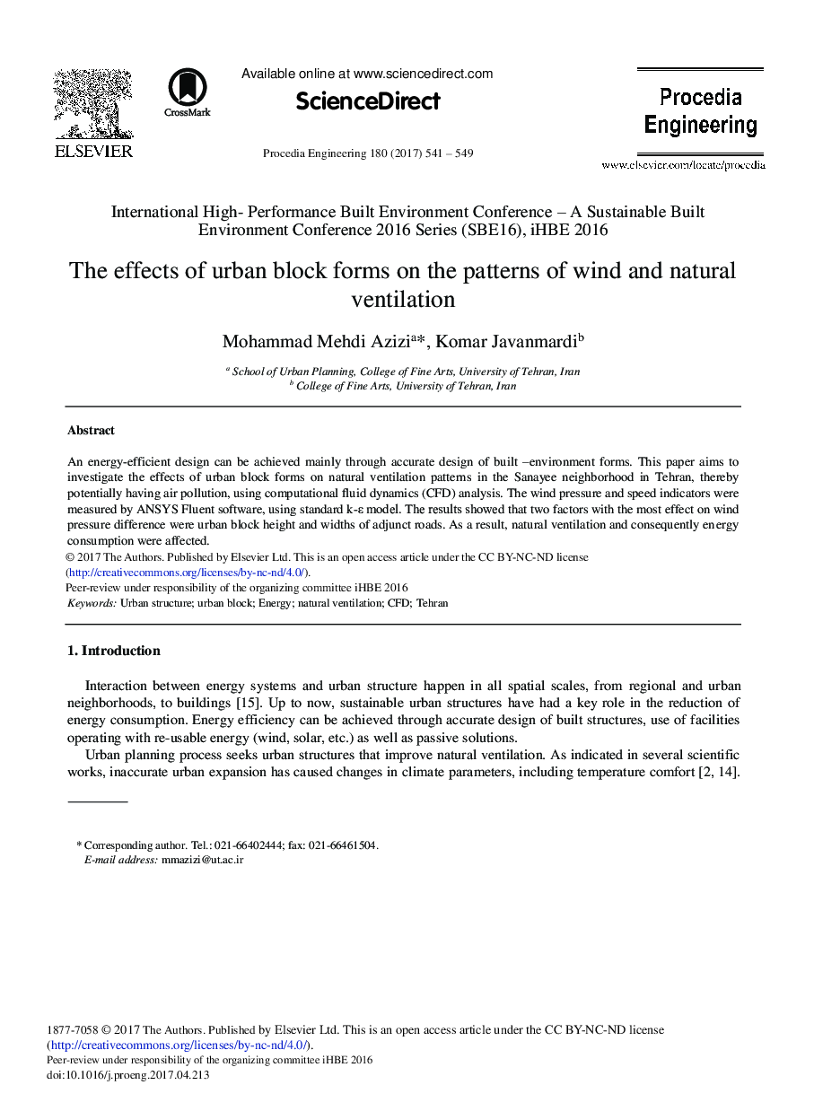 The Effects of Urban Block Forms on the Patterns of Wind and Natural Ventilation
