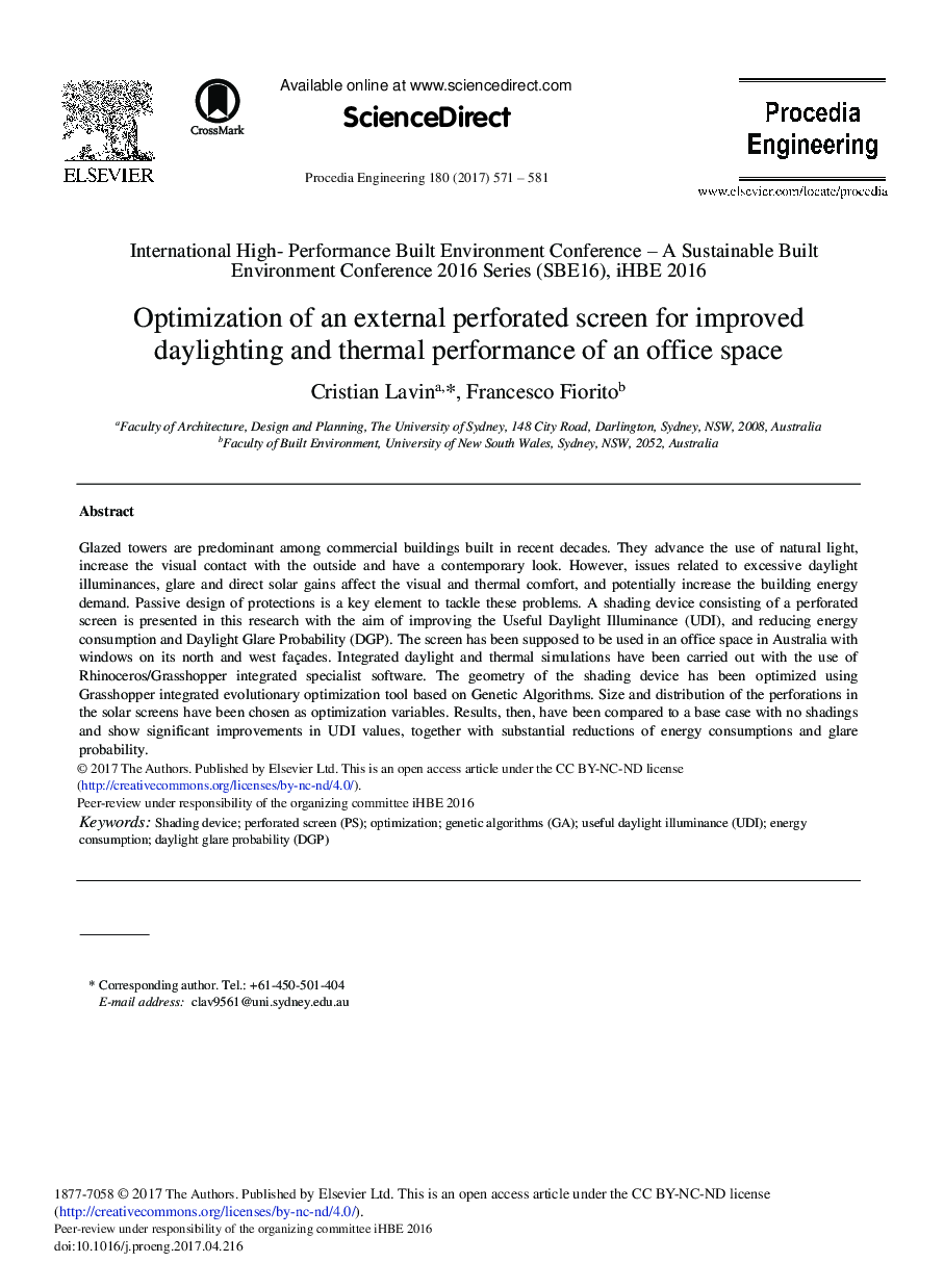 Optimization of an External Perforated Screen for Improved Daylighting and Thermal Performance of an Office Space