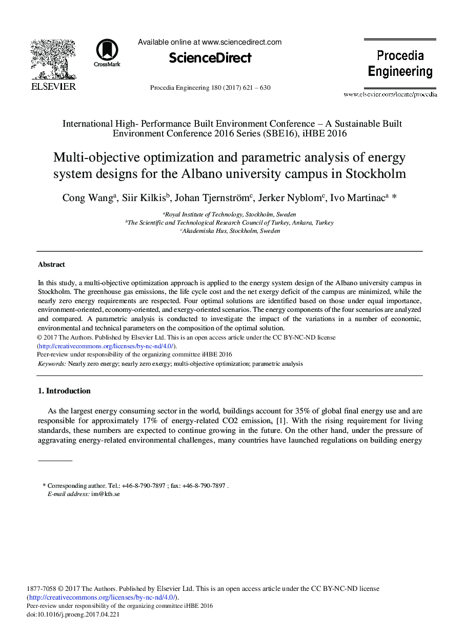 Multi-objective Optimization and Parametric Analysis of Energy System Designs for the Albano University Campus in Stockholm