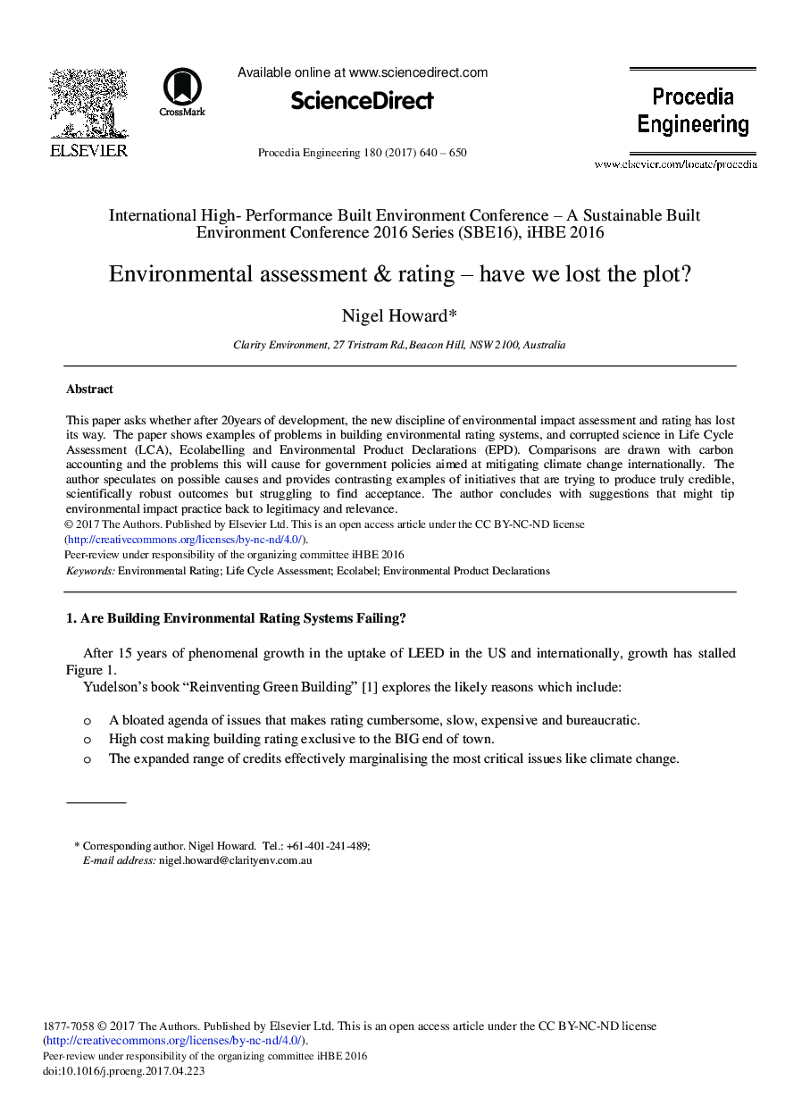 Environmental Assessment & Rating - Have We Lost The Plot?