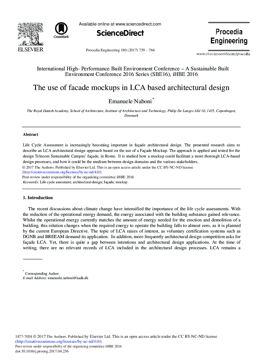 The Use of Facade Mockups in LCA Based Architectural Design