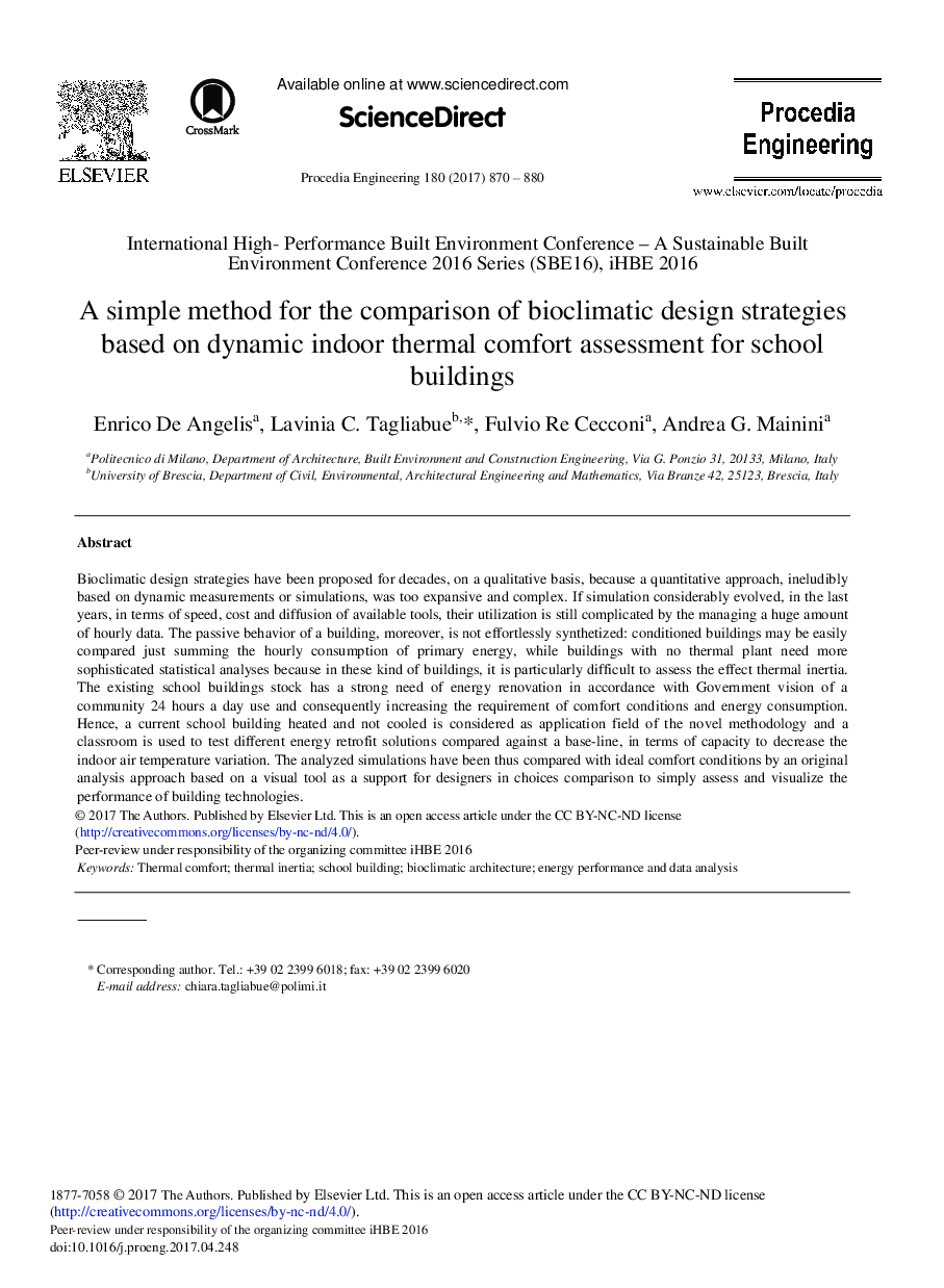 A Simple Method for the Comparison of Bioclimatic Design Strategies Based on Dynamic Indoor Thermal Comfort Assessment for School Buildings