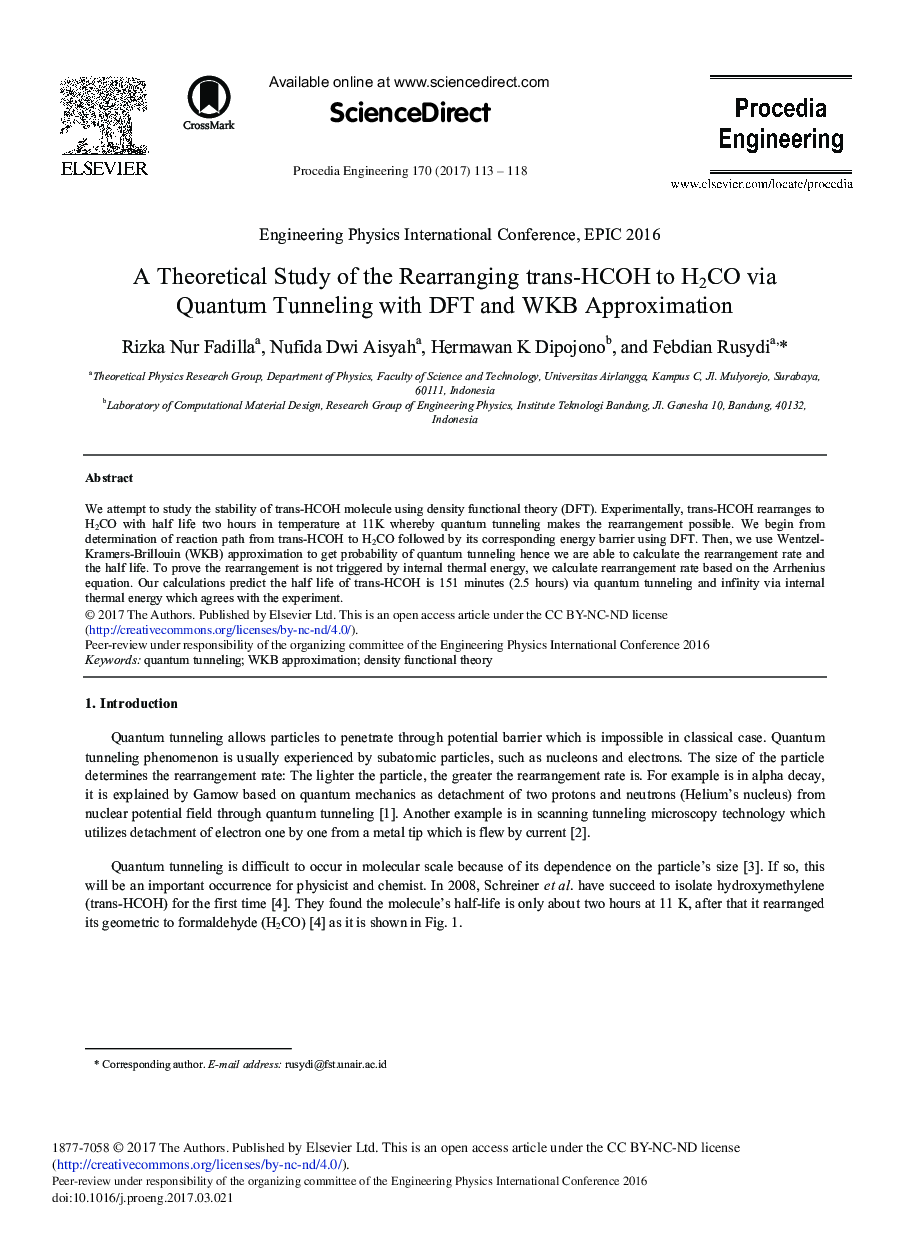 A Theoretical Study of the Rearranging Trans-HCOH to H2CO via Quantum Tunneling with DFT and WKB Approximation