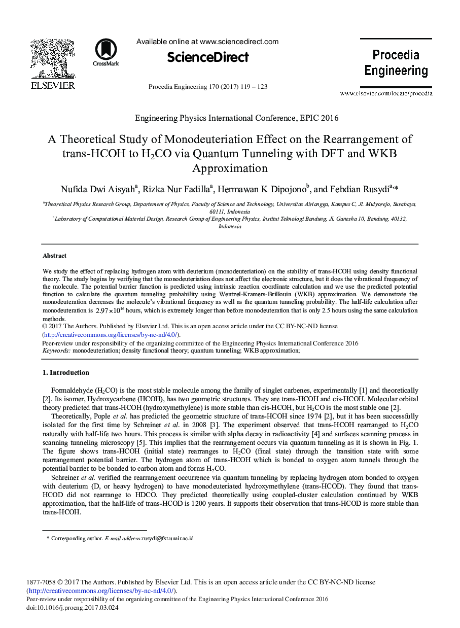 A Theoretical Study of Monodeuteriation Effect on the Rearrangement of Trans-HCOH to H2CO via Quantum Tunneling with DFT and WKB Approximation