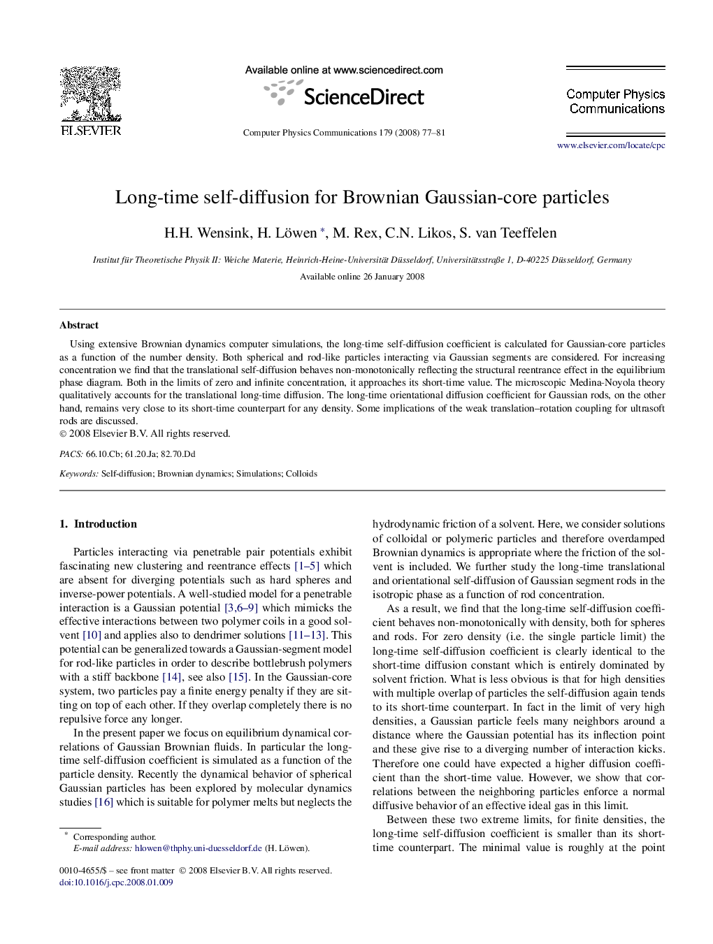 Long-time self-diffusion for Brownian Gaussian-core particles