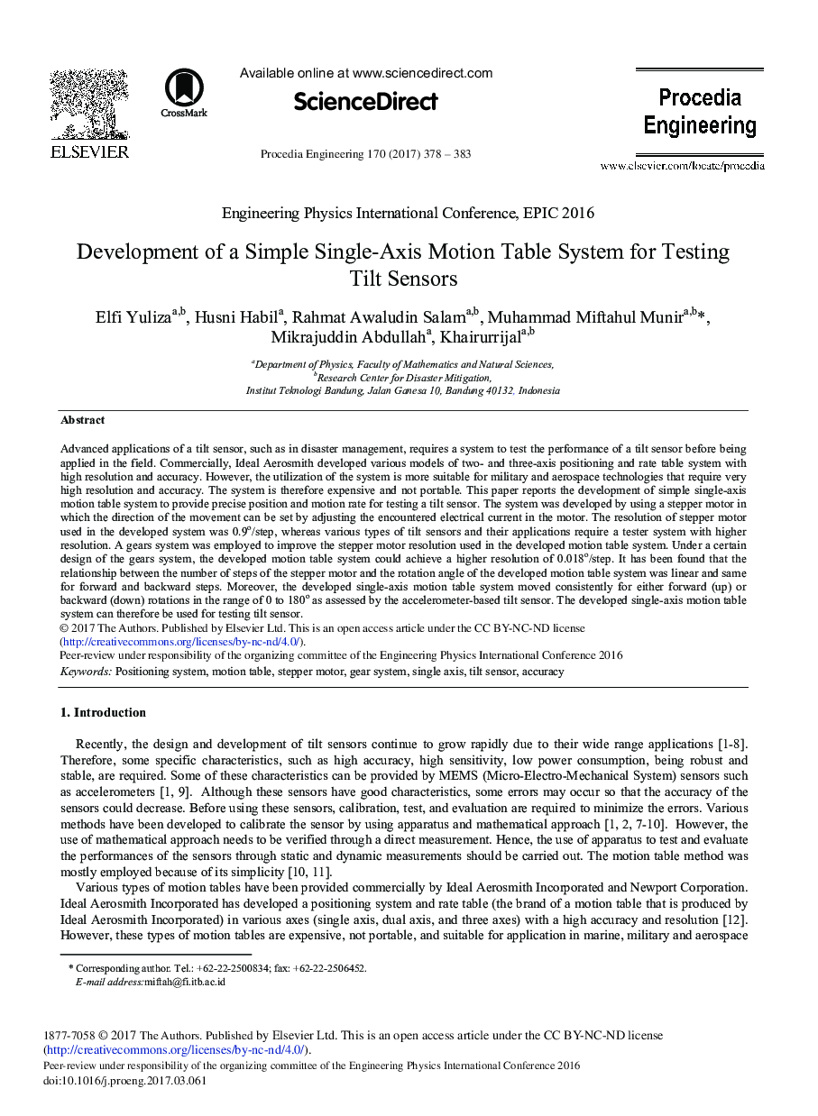 Development of a Simple Single-Axis Motion Table System for Testing Tilt Sensors