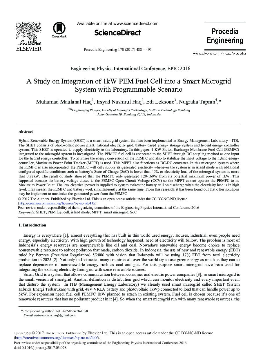 A Study on Integration of 1kW PEM Fuel Cell into a Smart Microgrid System with Programmable Scenario