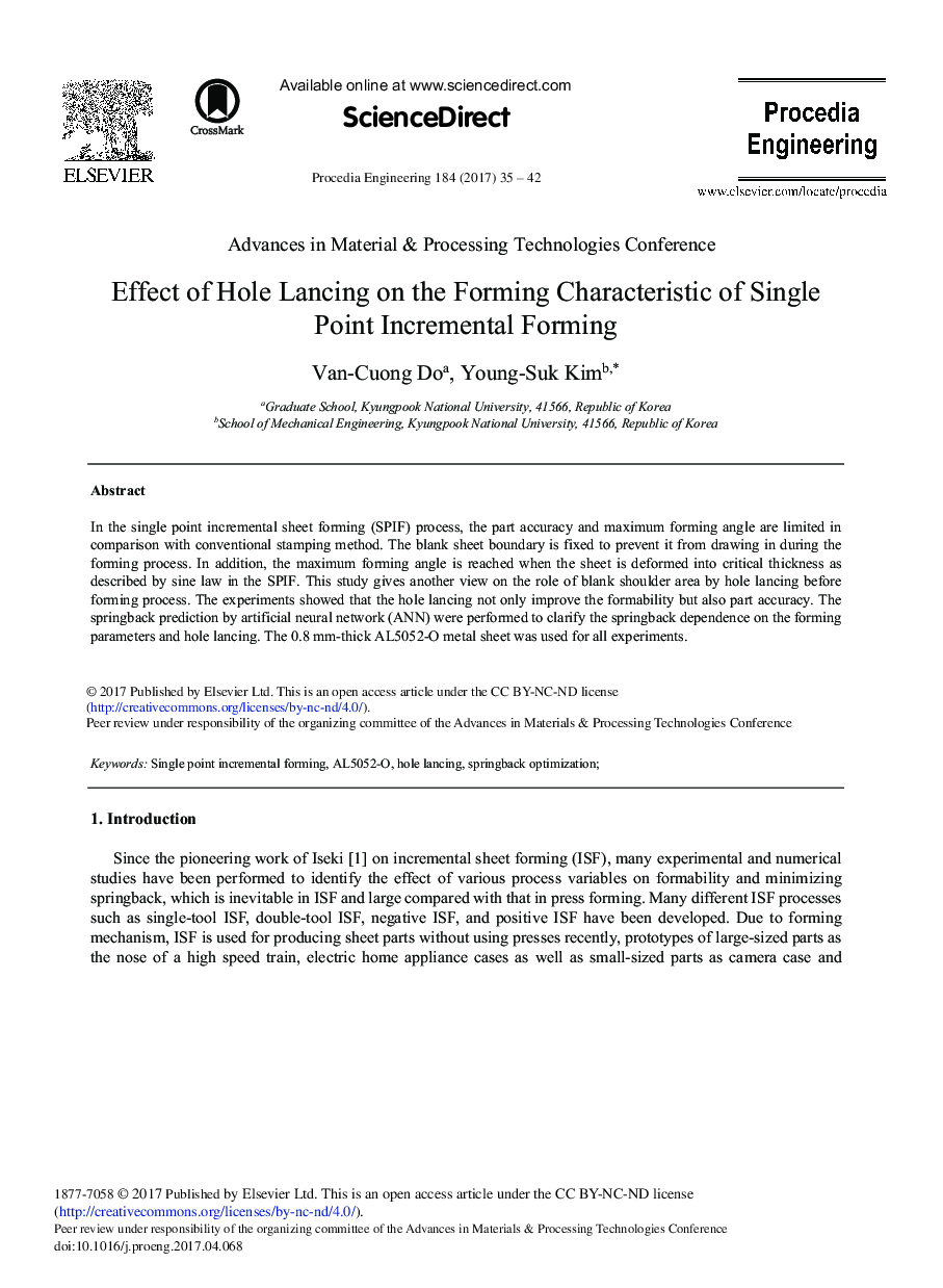 Effect of Hole Lancing on the Forming Characteristic of Single Point Incremental Forming