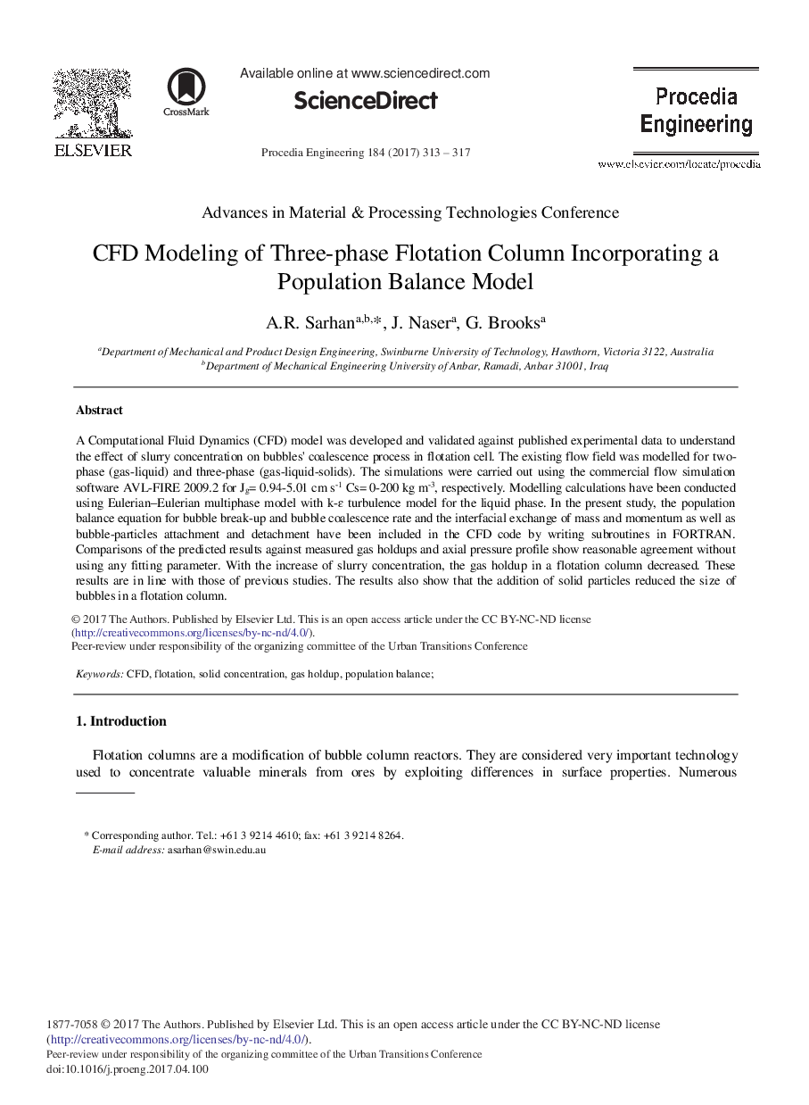 CFD Modeling of Three-phase Flotation Column Incorporating a Population Balance Model