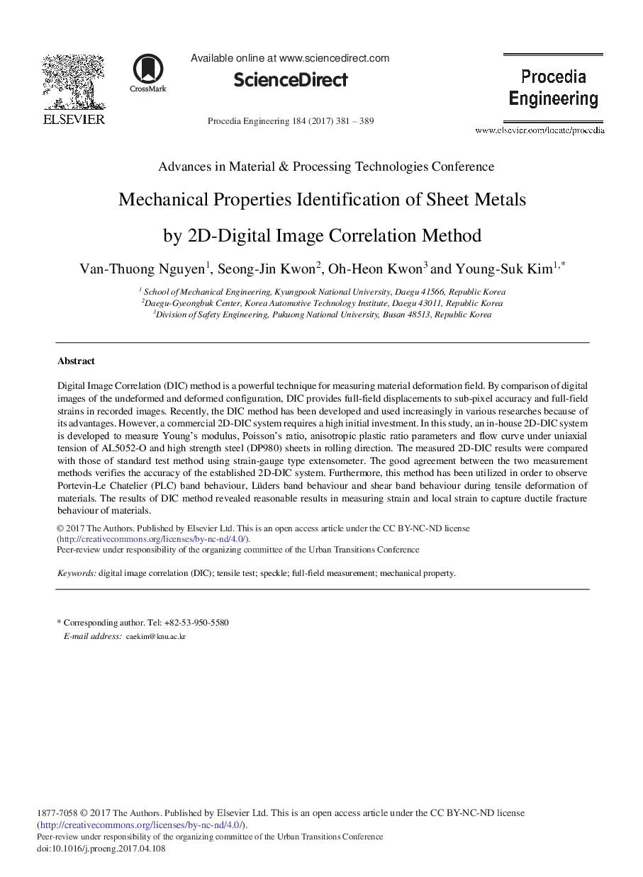 Mechanical Properties Identification of Sheet Metals by 2D-Digital Image Correlation Method