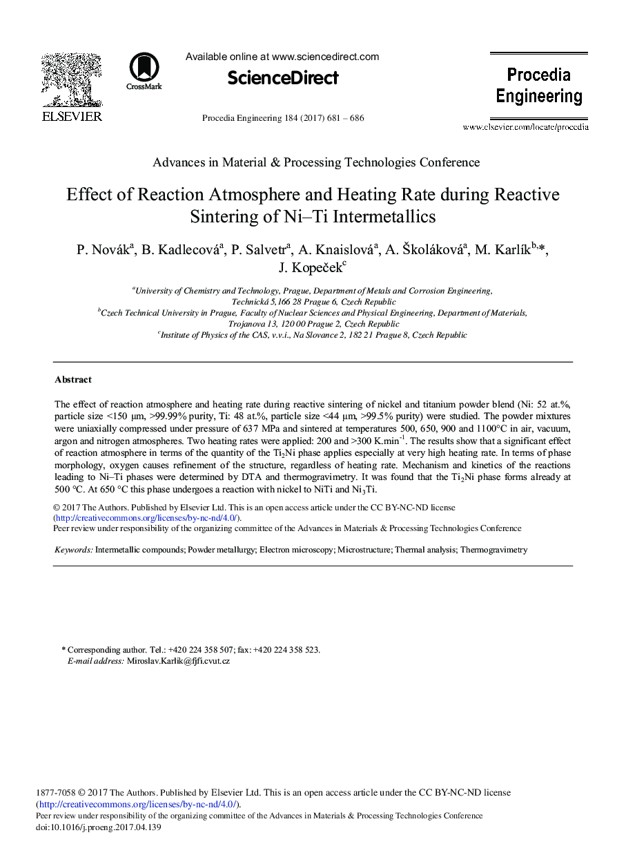 Effect of Reaction Atmosphere and Heating Rate During Reactive Sintering of Ni-Ti Intermetallics