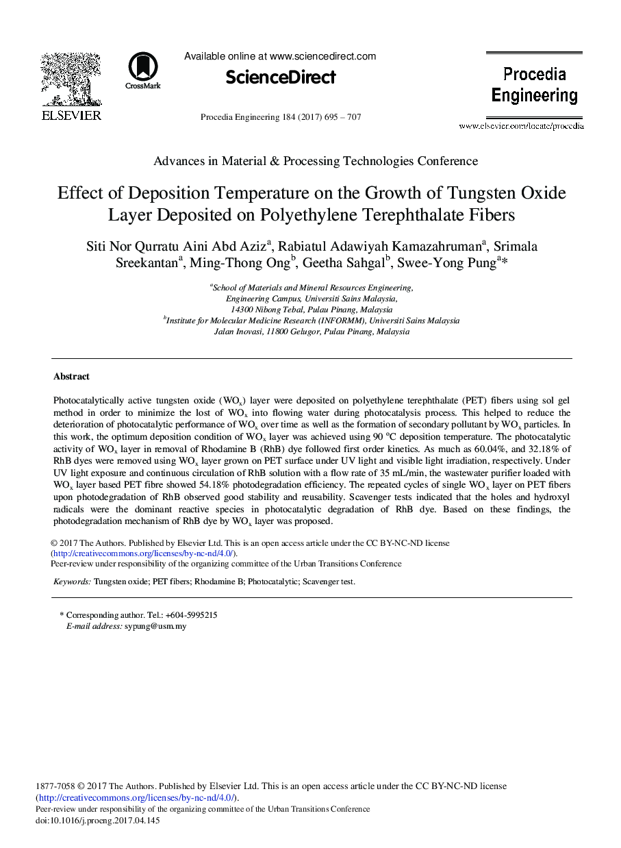 Effect of Deposition Temperature on the Growth of Tungsten Oxide Layer Deposited on Polyethylene Terephthalate Fibers