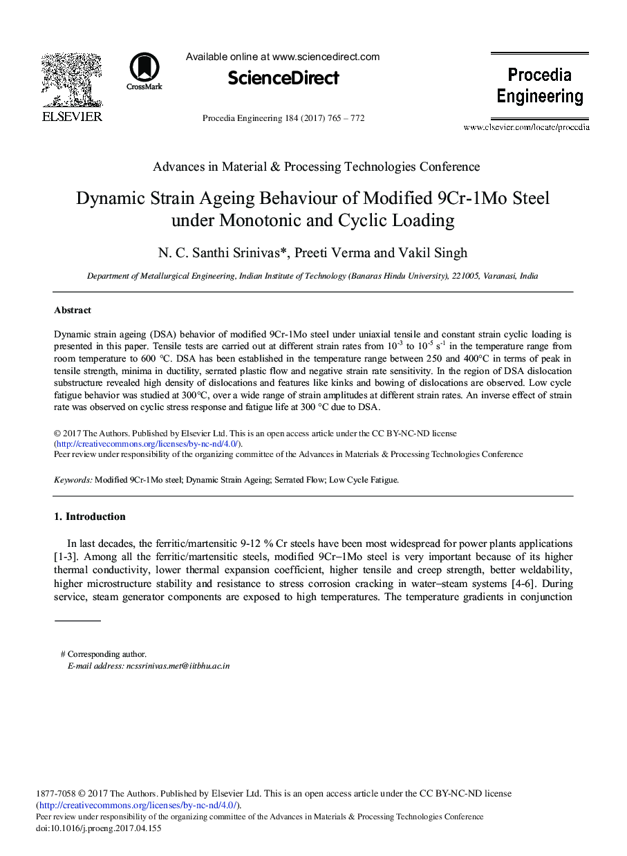 Dynamic Strain Ageing Behaviour of Modified 9Cr-1Mo Steel Under Monotonic and Cyclic Loading