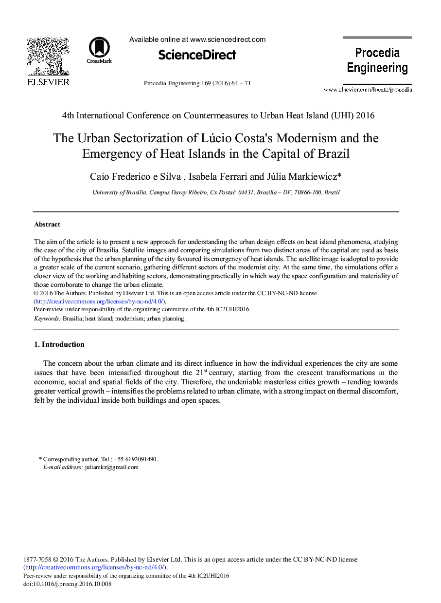 The Urban Sectorization of Lúcio Costa's Modernism and the Emergency of Heat Islands in the Capital of Brazil