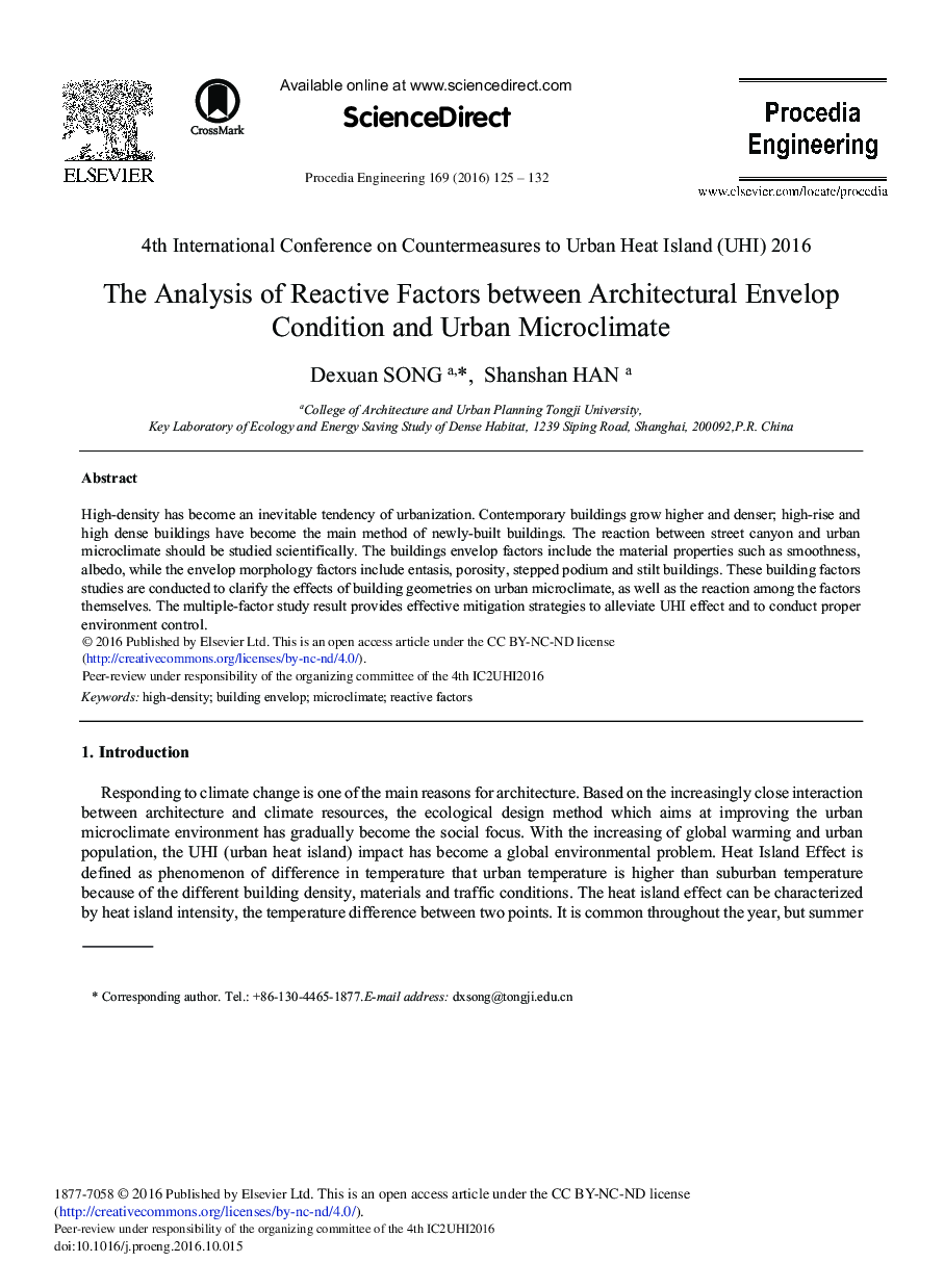 The Analysis of Reactive Factors between Architectural Envelop Condition and Urban Microclimate