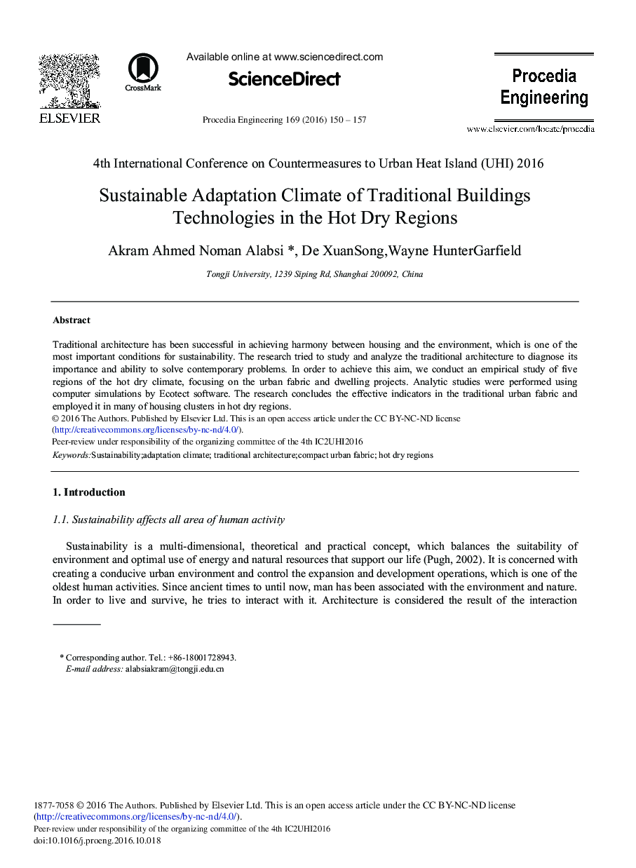 Sustainable Adaptation Climate of Traditional Buildings Technologies in the Hot Dry Regions