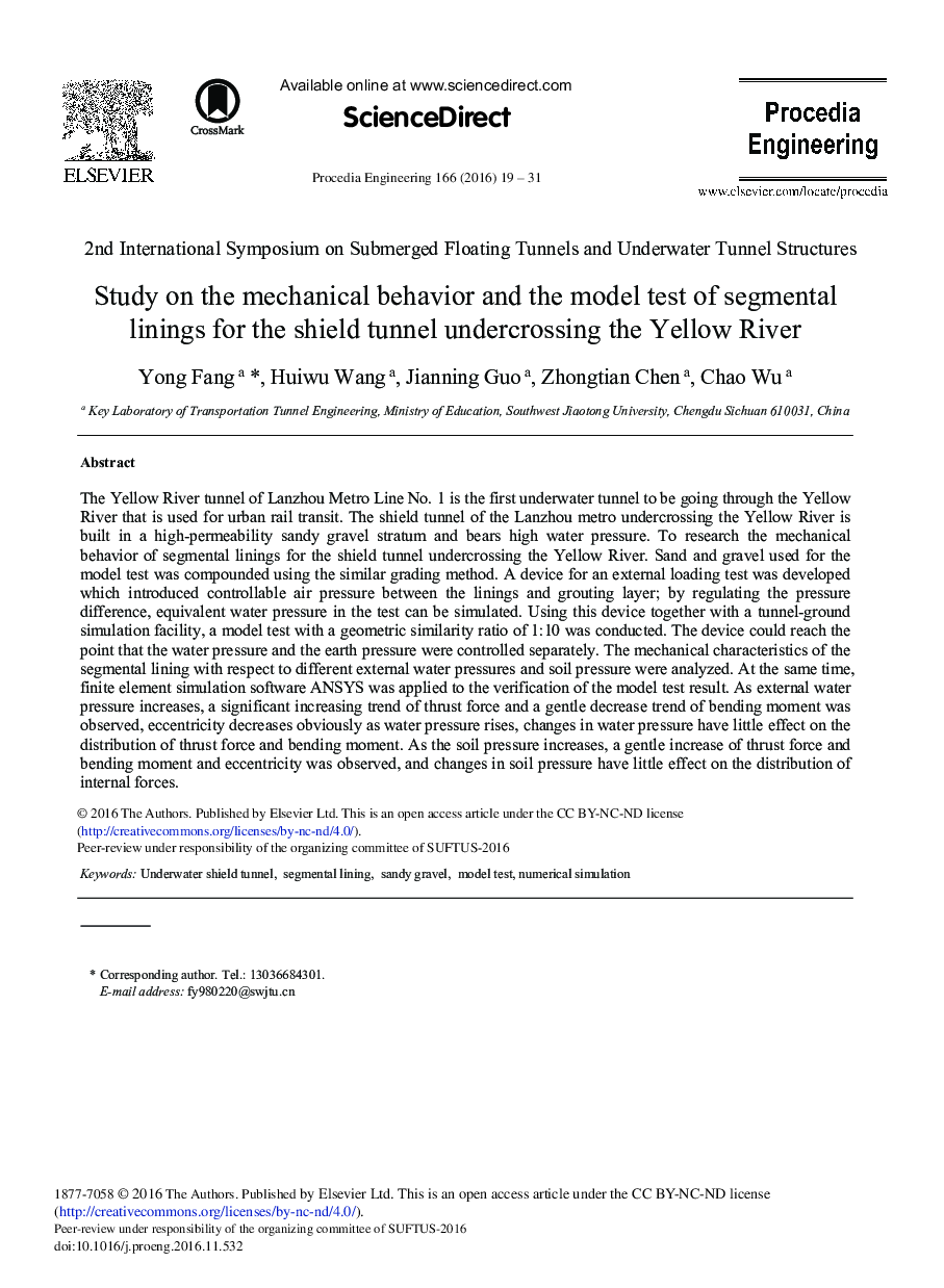 Study on the Mechanical Behavior and the Model Test of Segmental Linings for the Shield Tunnel Undercrossing the Yellow River