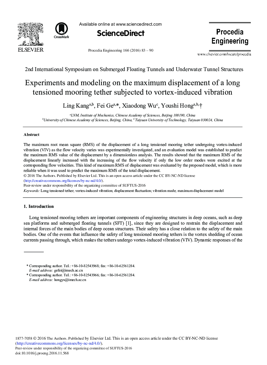 Experiments and Modeling on the Maximum Displacement of a Long Tensioned Mooring Tether Subjected to Vortex-induced Vibration