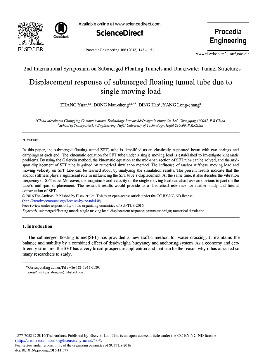 Displacement Response of Submerged Floating Tunnel Tube Due to Single Moving Load