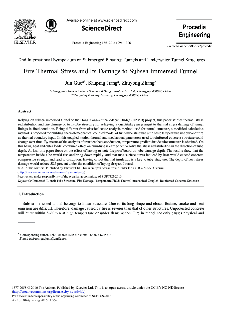 Fire Thermal Stress and its Damage to Subsea Immersed Tunnel