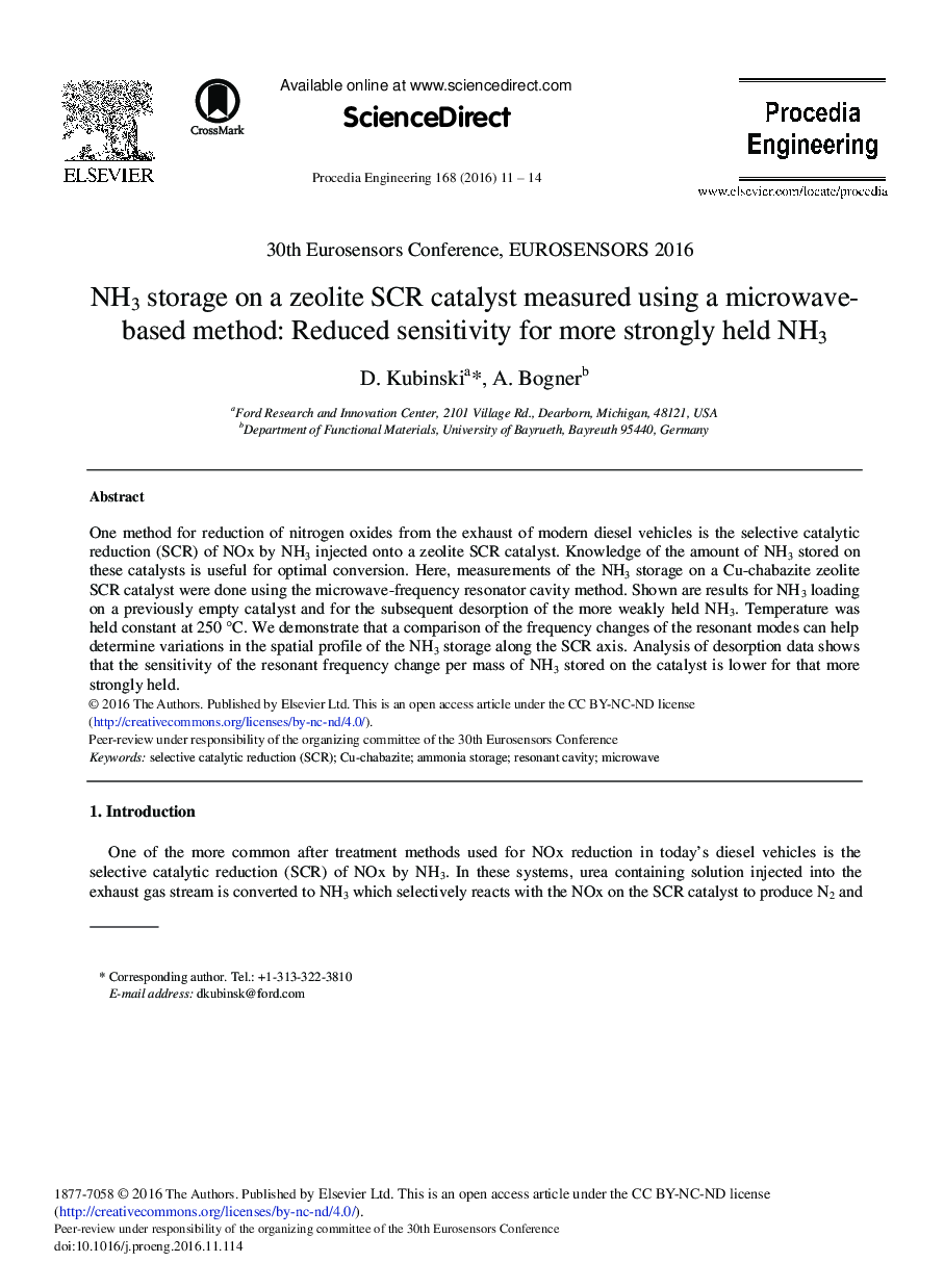 NH3 Storage on a Zeolite SCR Catalyst Measured Using a Microwave-based Method: Reduced Sensitivity for More Strongly Held NH3