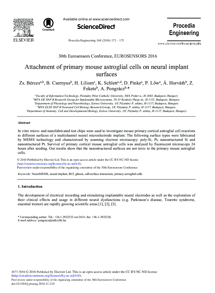 Attachment of Primary Mouse Astroglial Cells on Neural Implant Surfaces