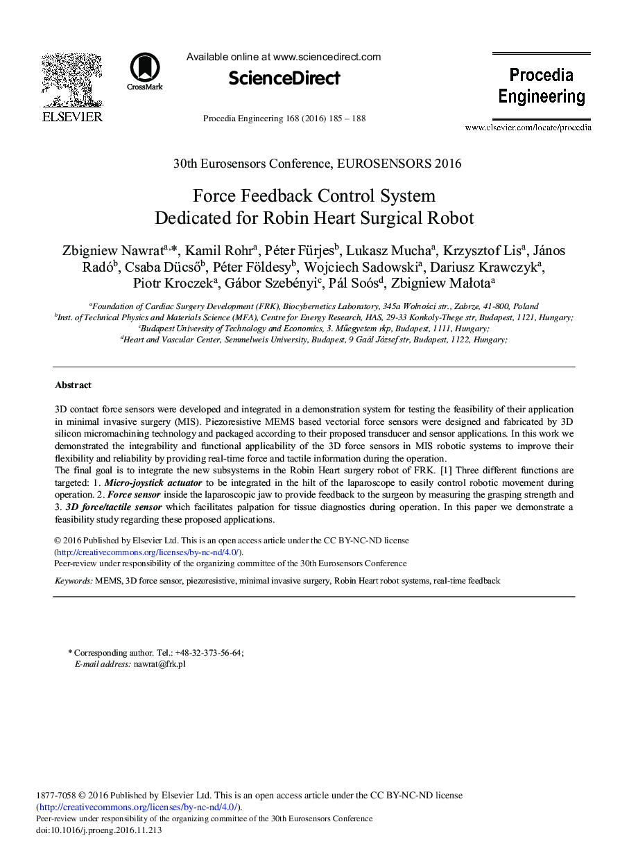 Force Feedback Control System Dedicated for Robin Heart Surgical Robot