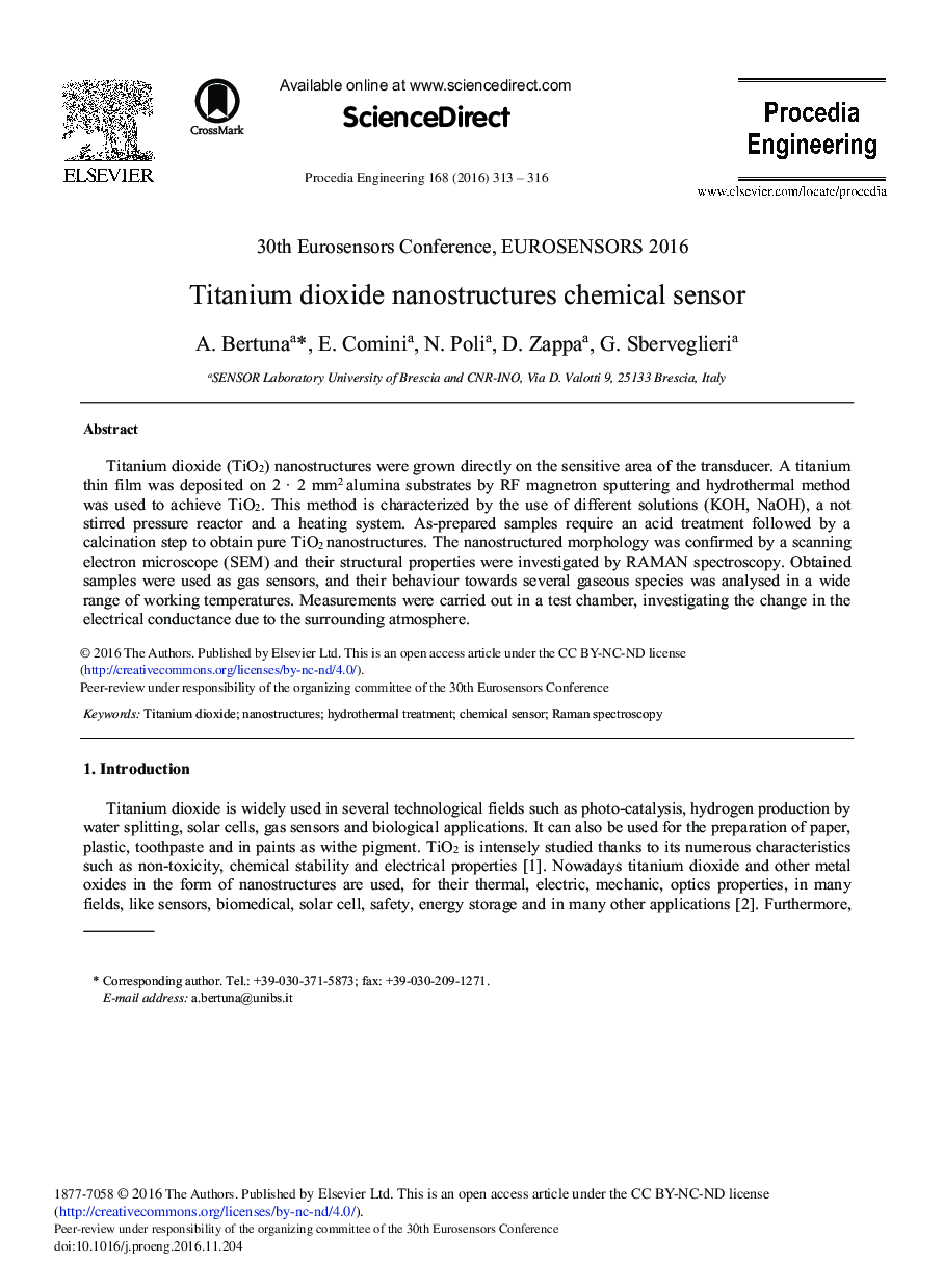 Titanium Dioxide Nanostructures Chemical Sensor