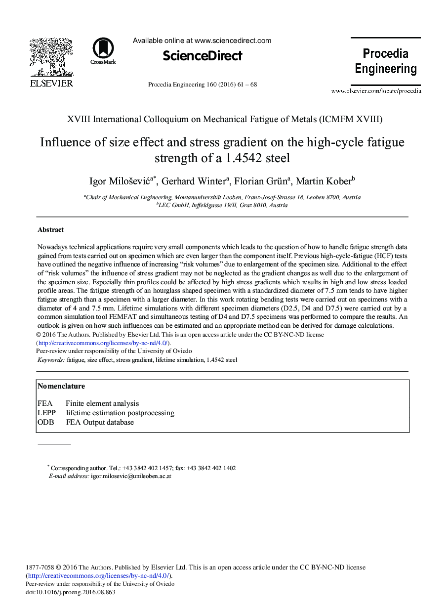 Influence of Size Effect and Stress Gradient on the High-cycle Fatigue Strength of a 1.4542 Steel