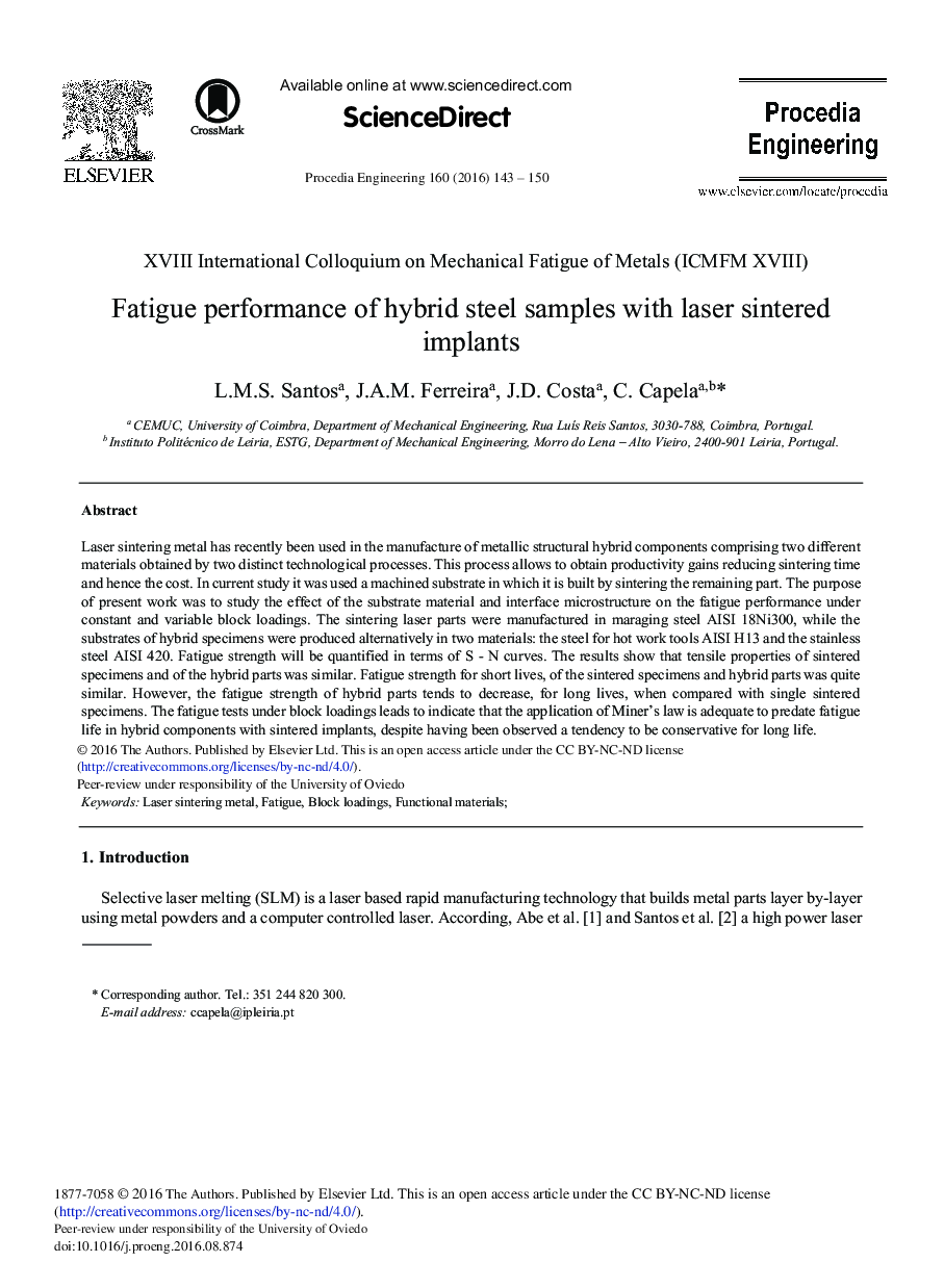 Fatigue Performance of Hybrid Steel Samples with Laser Sintered Implants