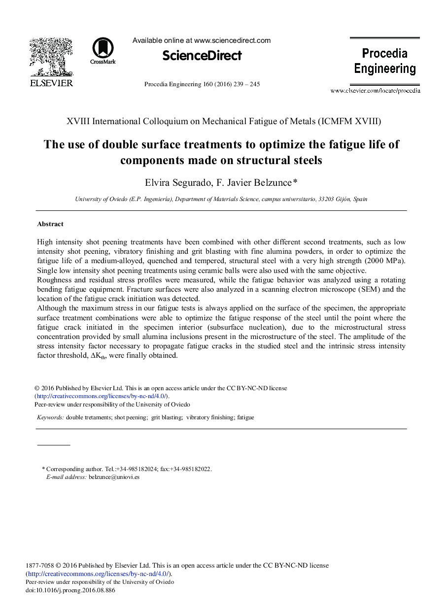 The Use of Double Surface Treatments to Optimize the Fatigue Life of Components Made on Structural Steels