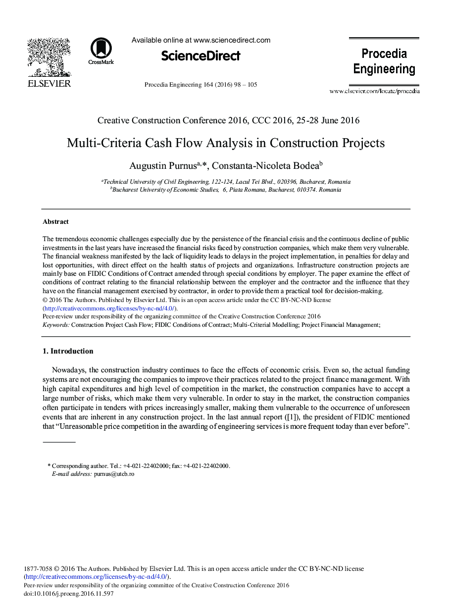 Multi-criteria Cash Flow Analysis in Construction Projects