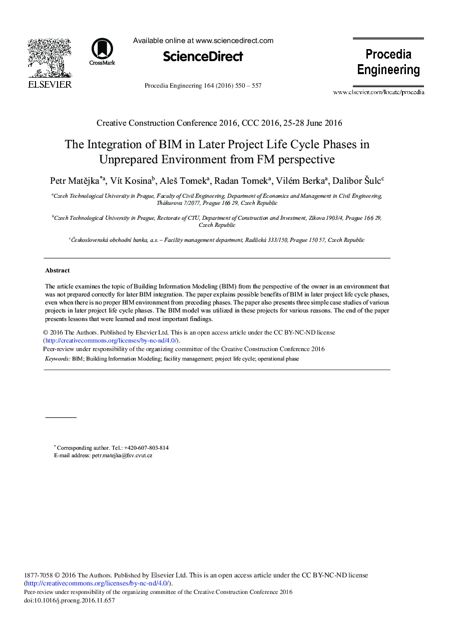 The Integration of BIM in Later Project Life Cycle Phases in Unprepared Environment from FM Perspective