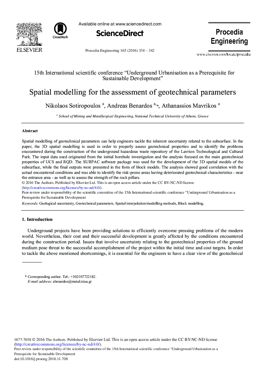 Spatial Modelling for the Assessment of Geotechnical Parameters
