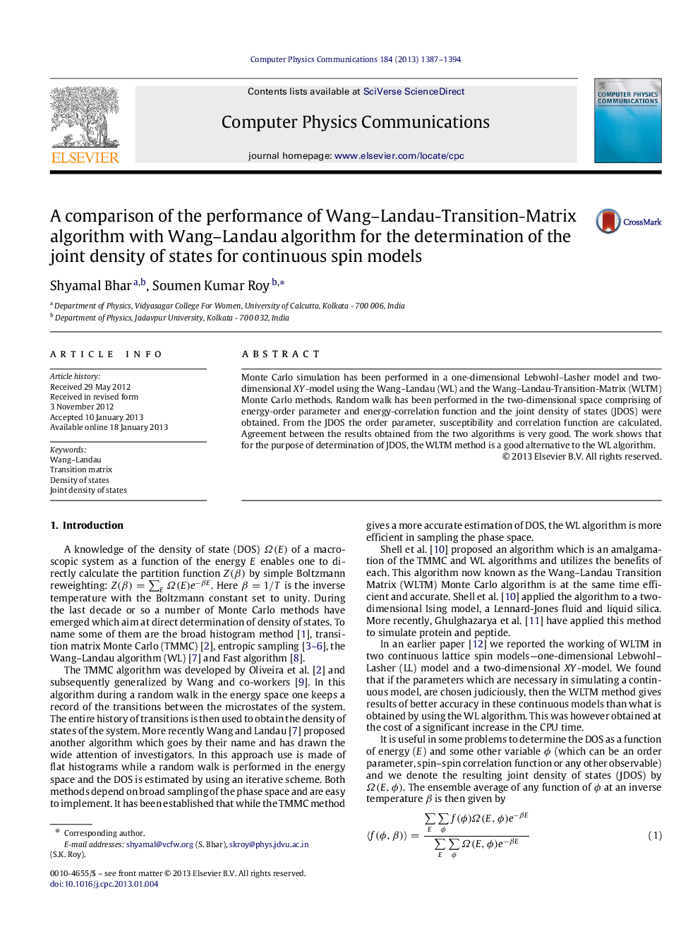 A comparison of the performance of Wang–Landau-Transition-Matrix algorithm with Wang–Landau algorithm for the determination of the joint density of states for continuous spin models