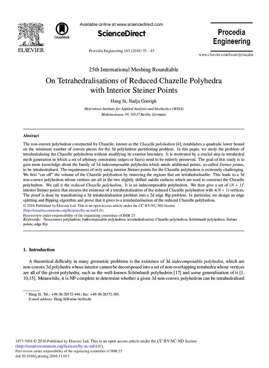 On Tetrahedralisations of Reduced Chazelle Polyhedra with Interior Steiner Points