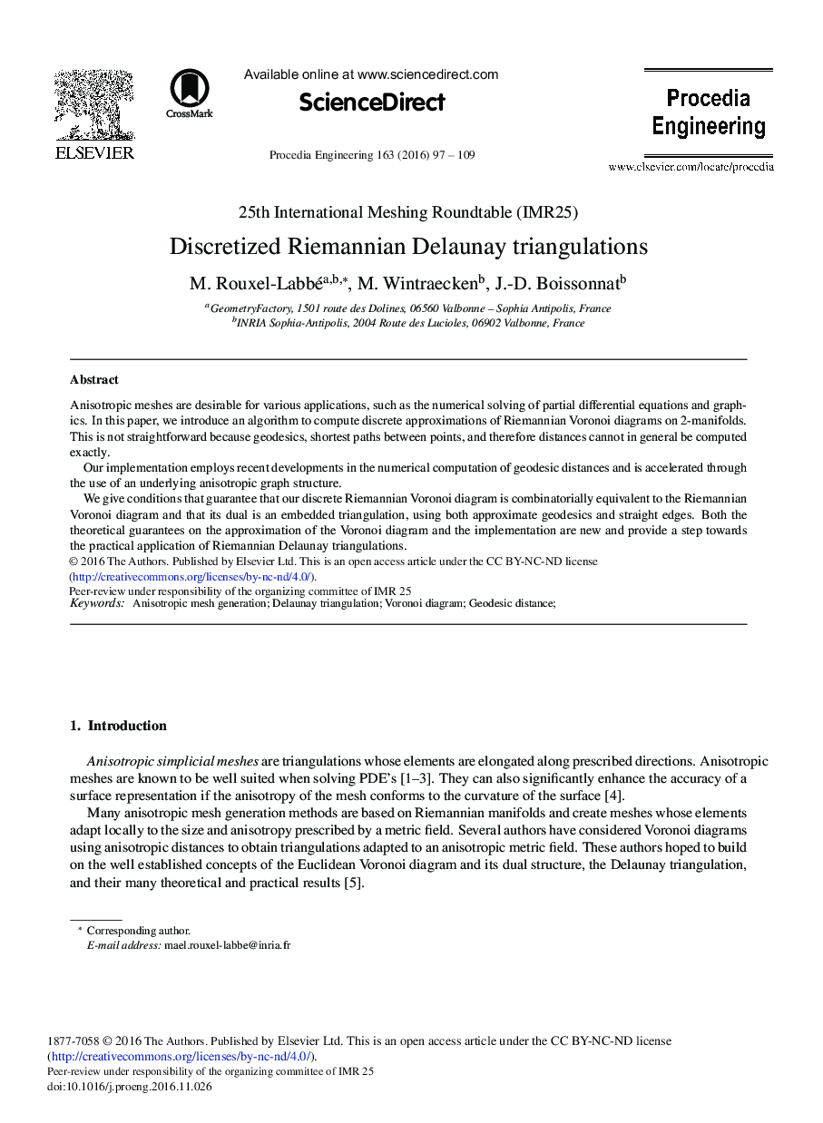 عکس صفحه اول مقاله: Discretized Riemannian Delaunay Triangulations Discretized Riemannian Delaunay Triangulations