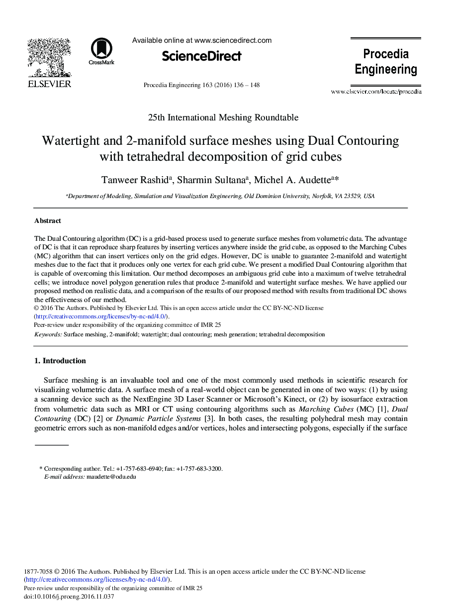 Watertight and 2-manifold Surface Meshes Using Dual Contouring with Tetrahedral Decomposition of Grid Cubes