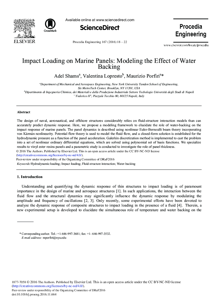 Impact Loading on Marine Panels: Modeling the Effect of Water Backing