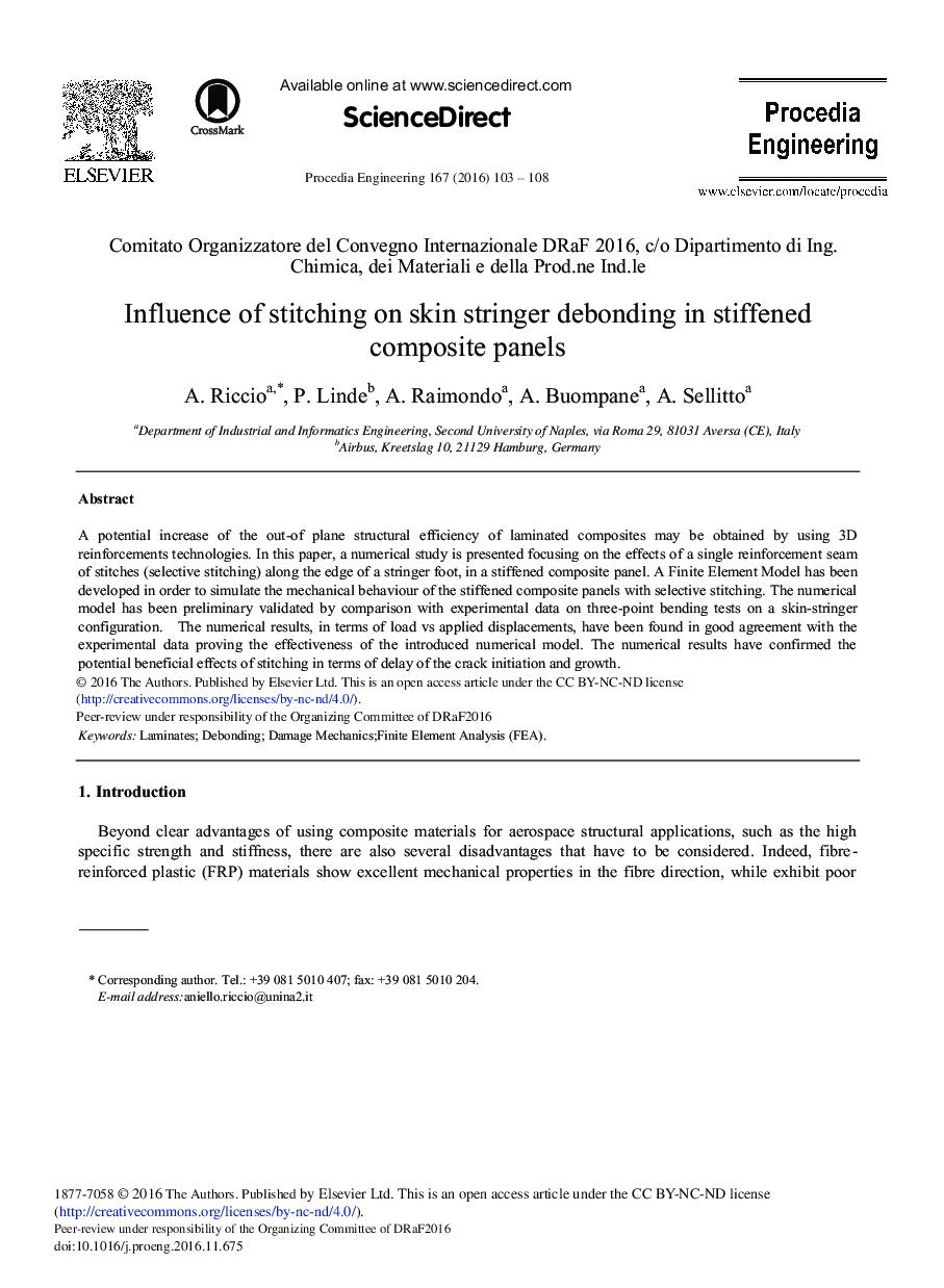 Influence of Stitching on Skin Stringer Debonding in Stiffened Composite Panels