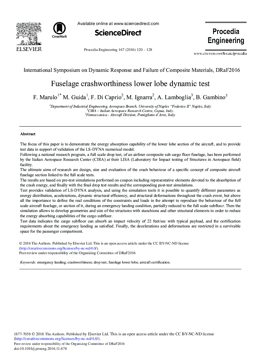 Fuselage Crashworthiness Lower Lobe Dynamic Test