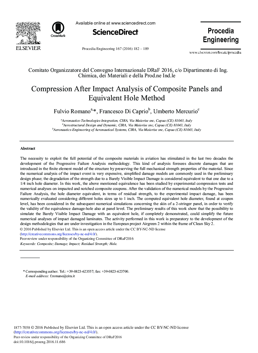 Compression after Impact Analysis of Composite Panels and Equivalent Hole Method