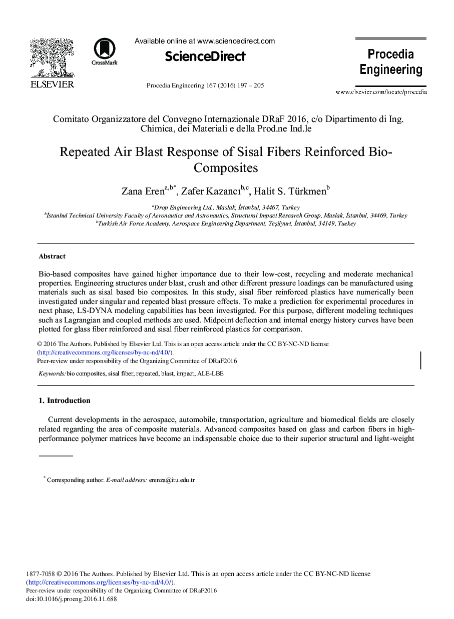 Repeated Air Blast Response of Sisal Fibers Reinforced Bio-composites