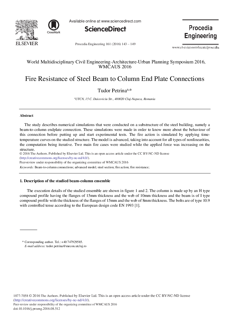 Fire Resistance of Steel Beam to Column End Plate Connections